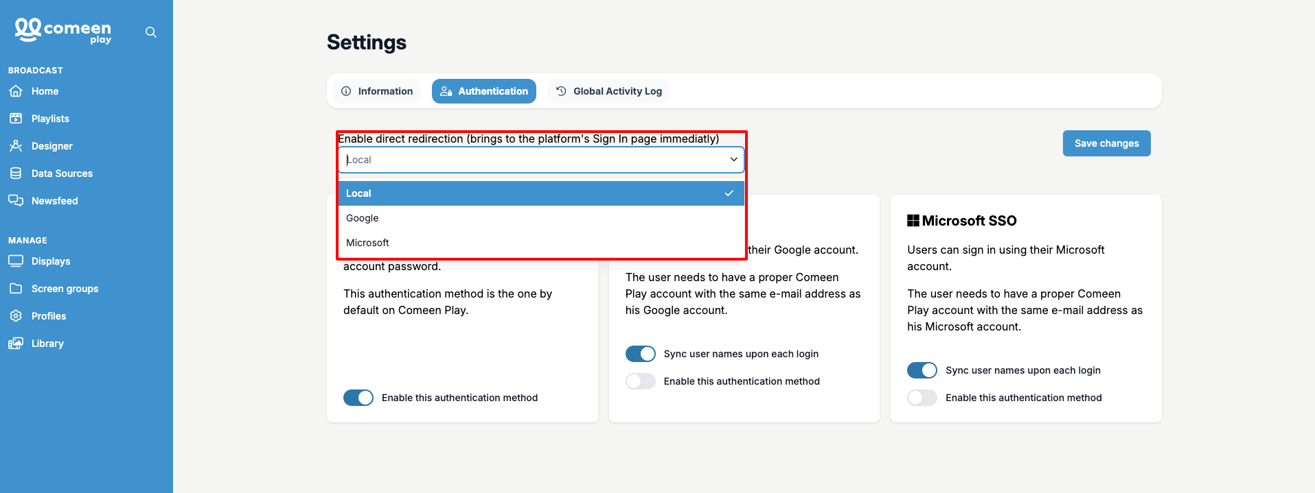 Option par défaut d'authentification