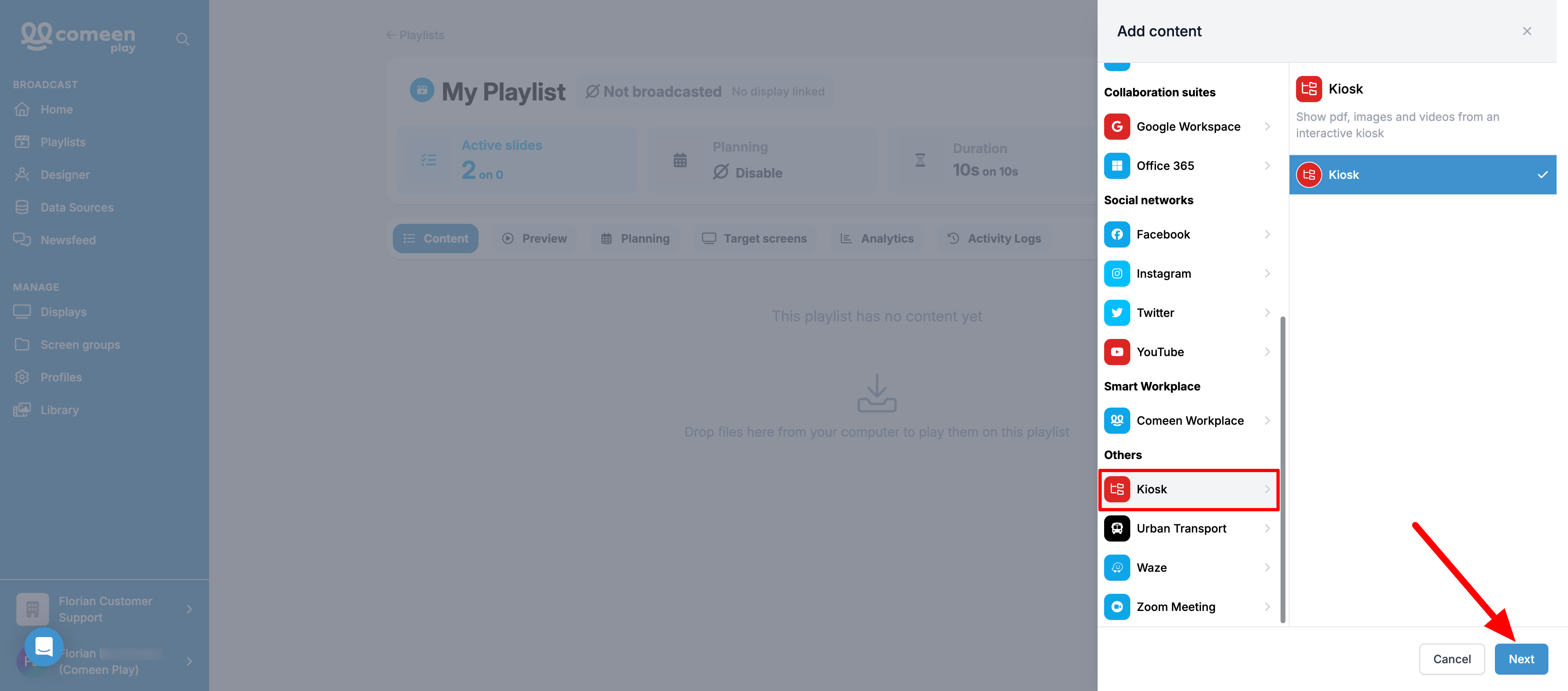 Ajouter Contenu Kiosque