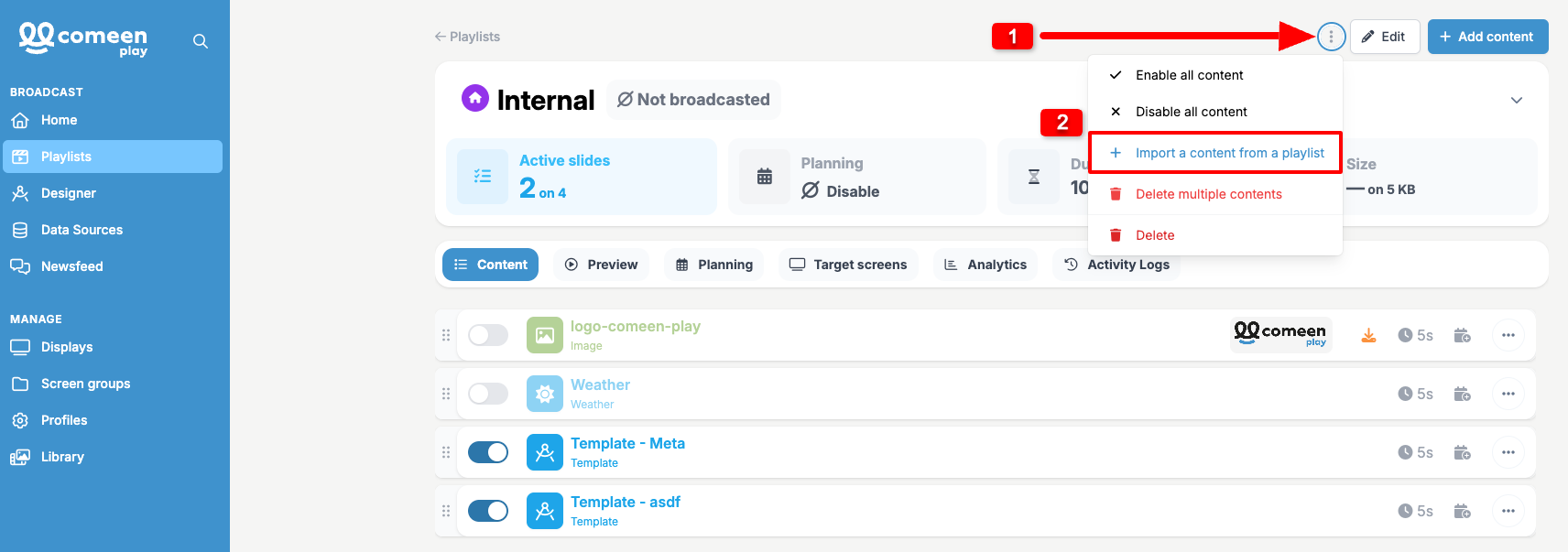 Importer du contenu depuis une playlist