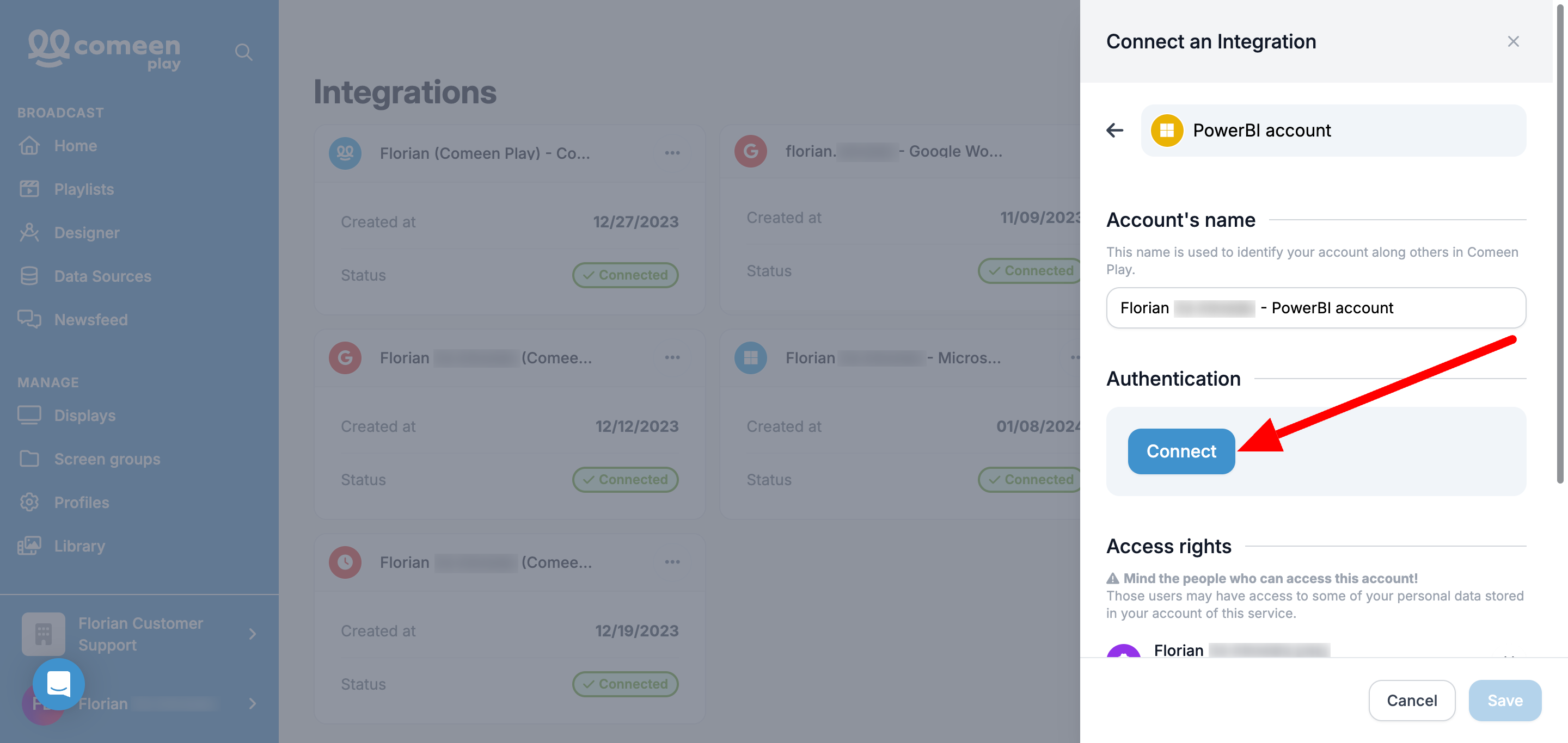 Connecter et définir les droits d'accès