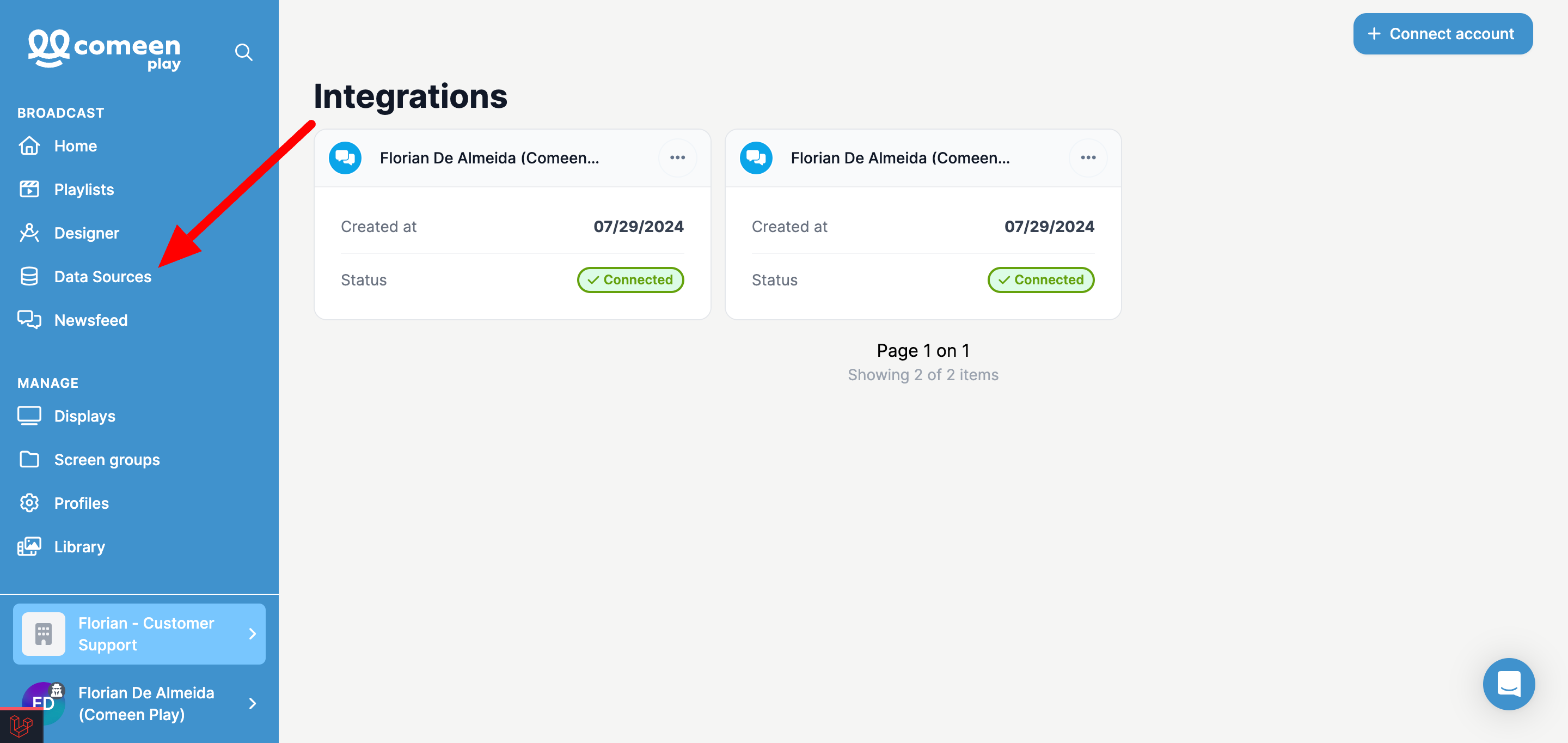 Page des Sources de données