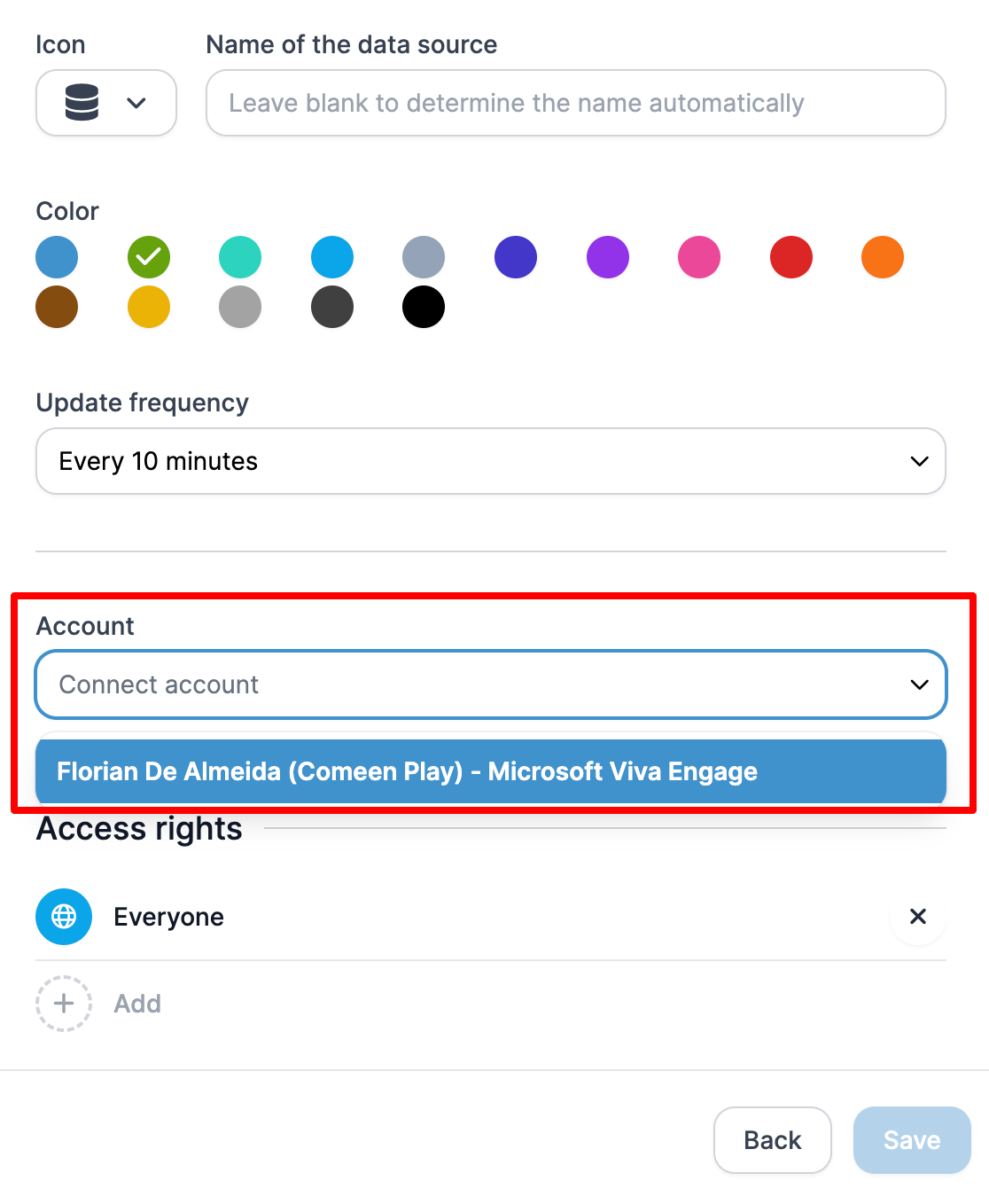Sélectionner le compte Viva Engage