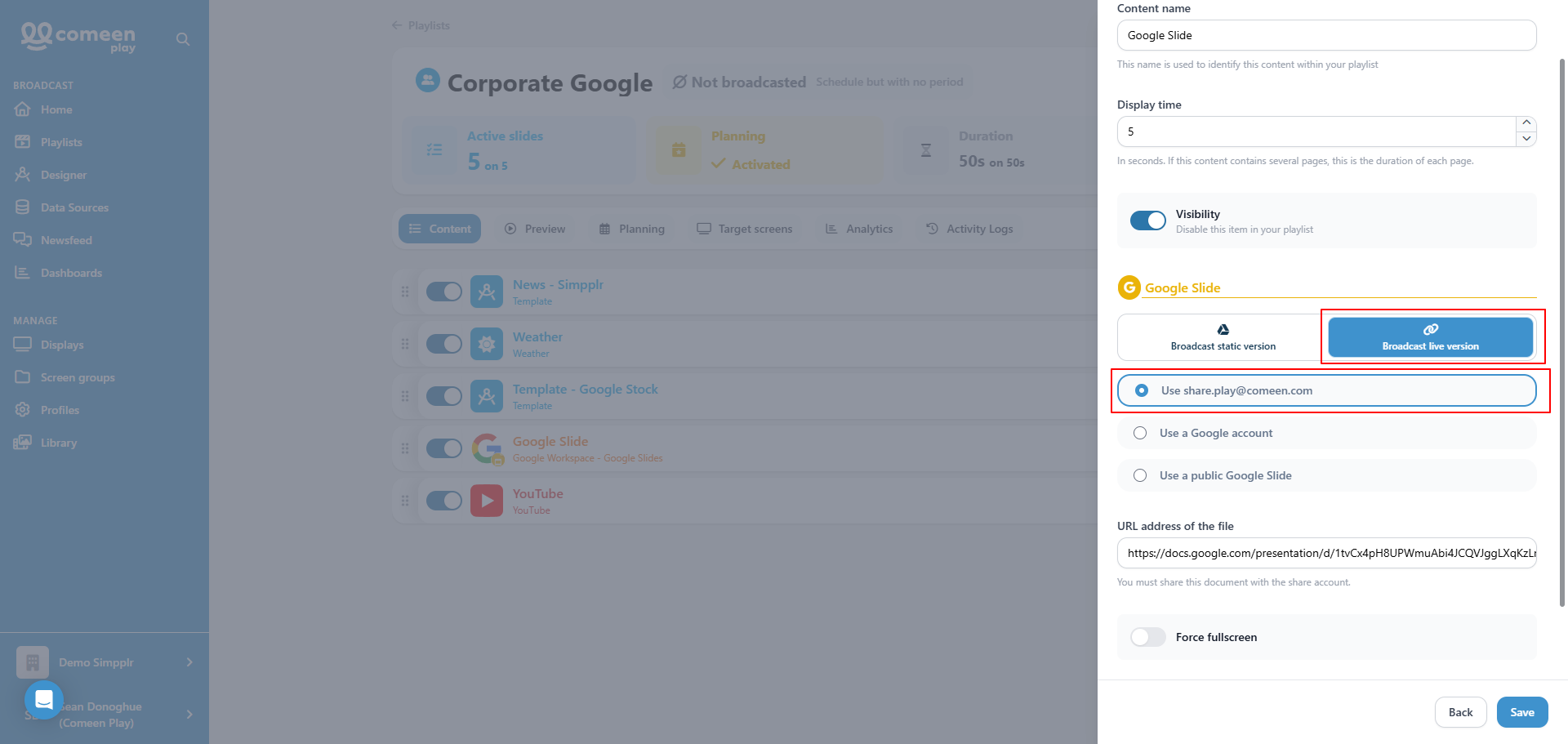 Utiliser share.play@comeen.com
