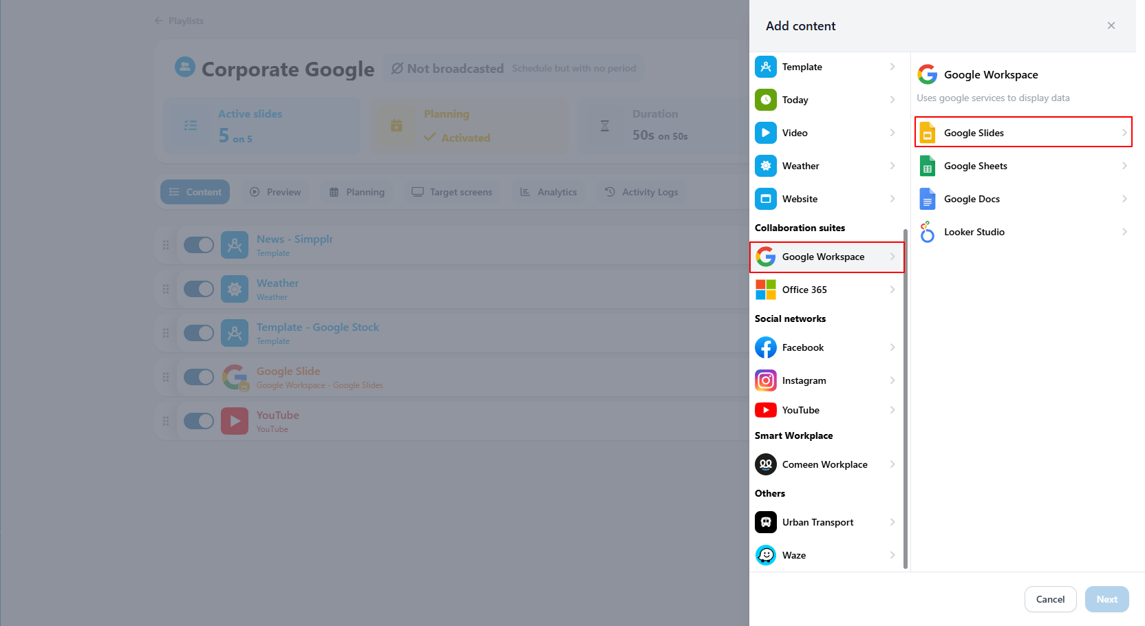 Ajouter Google Slides