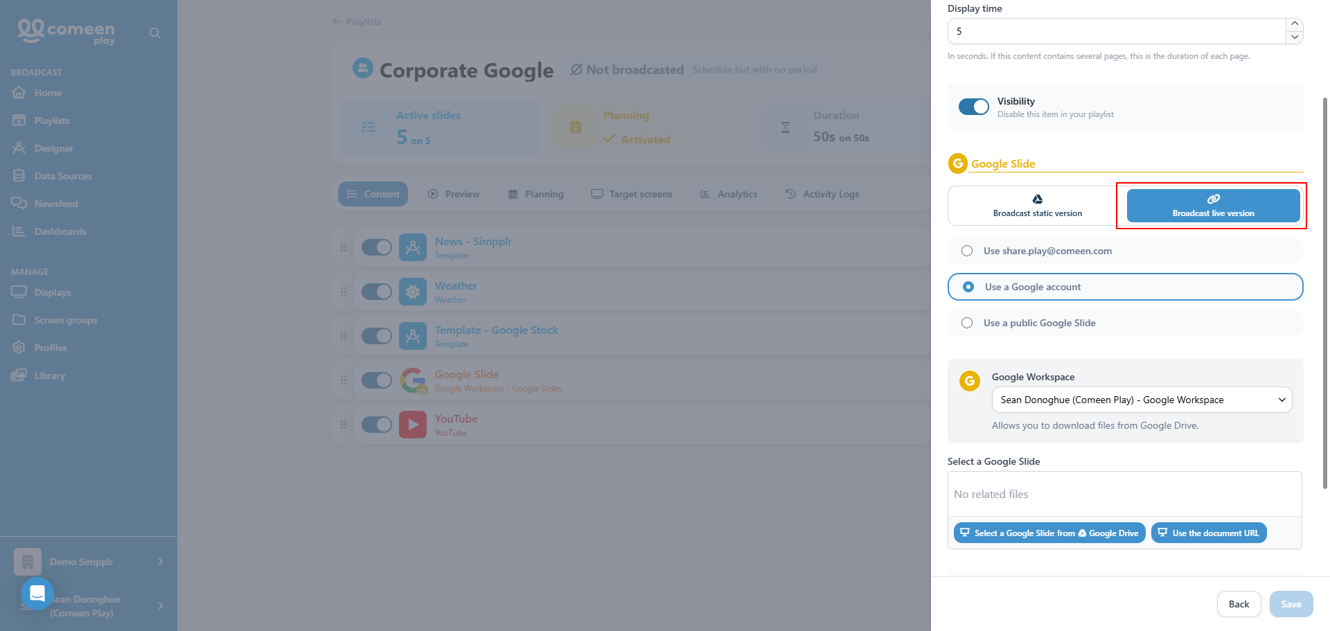 Sélectionner Compte Google